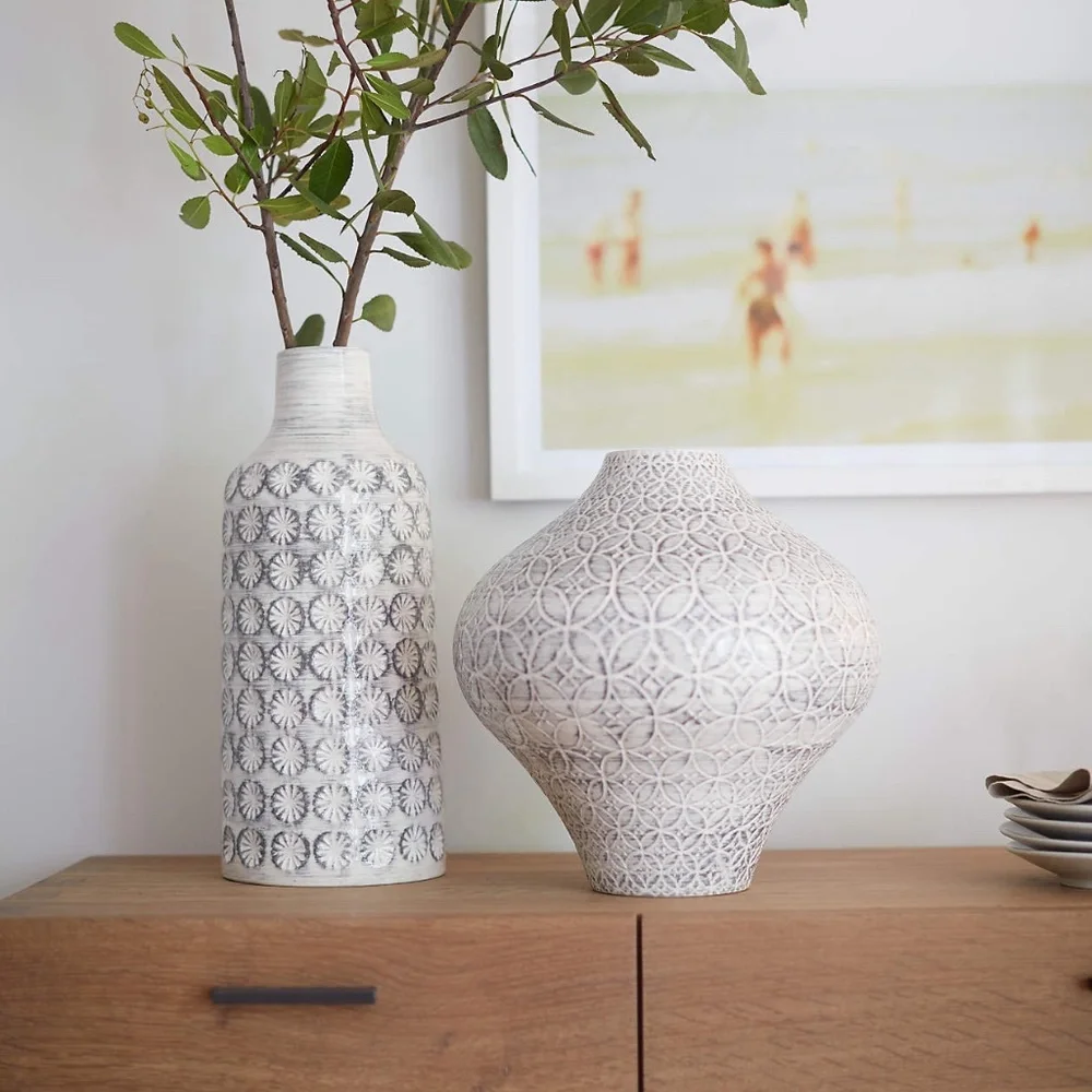 Crate & Barrel Taline White Glazed Stoneware Vase